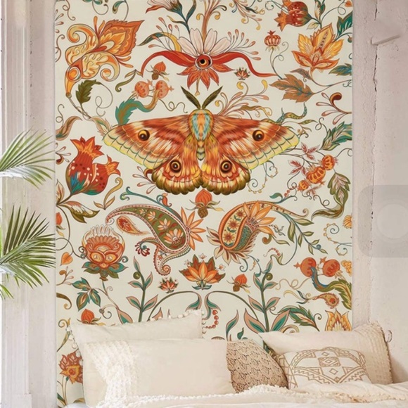 Bohemian Moth Hippie Floral Wall Tapestry Decor for Dorm/Balcony/Patio/Room - Picture 1 of 7